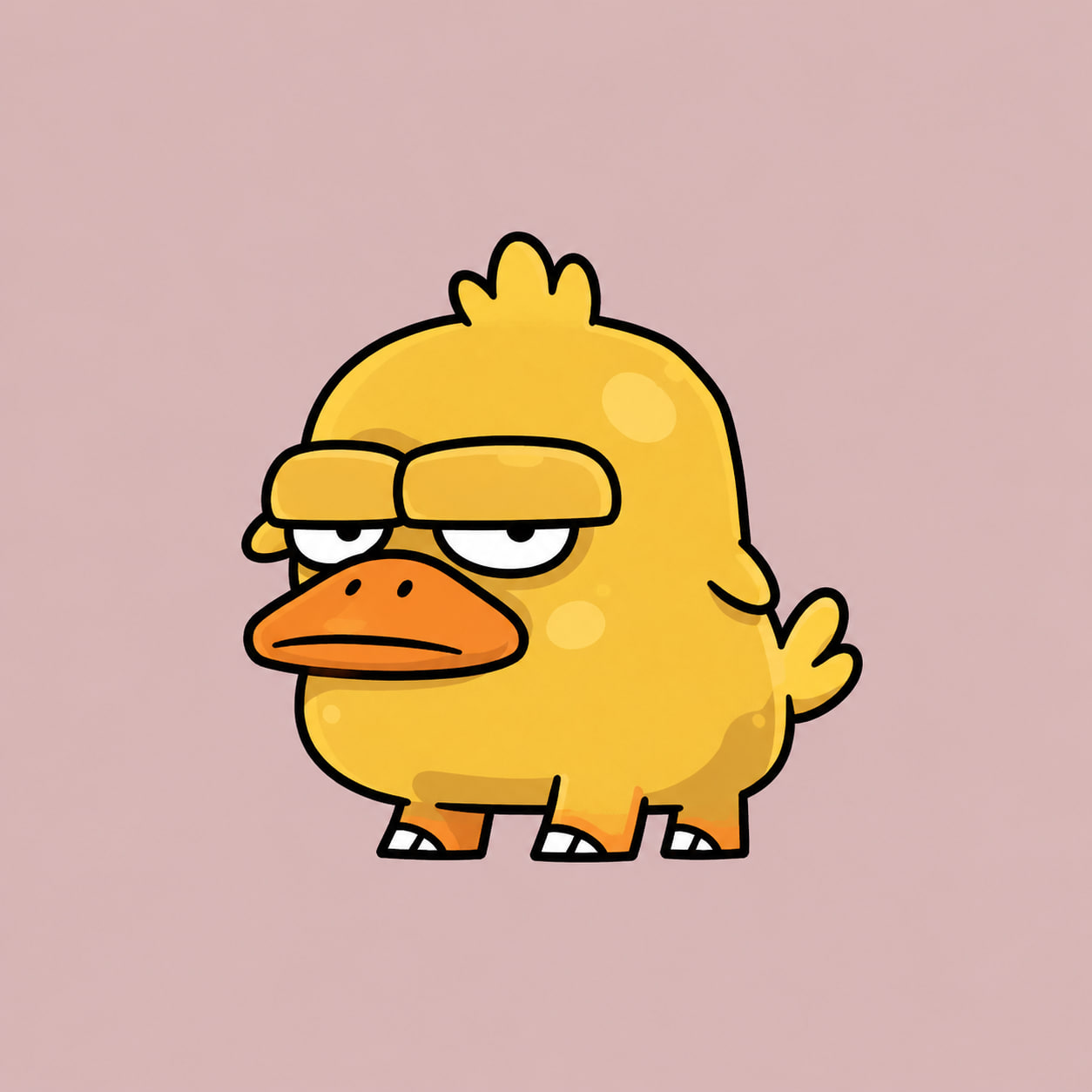 Grumpo, a yellow duck with heavy-lidded eyes and an orange beak